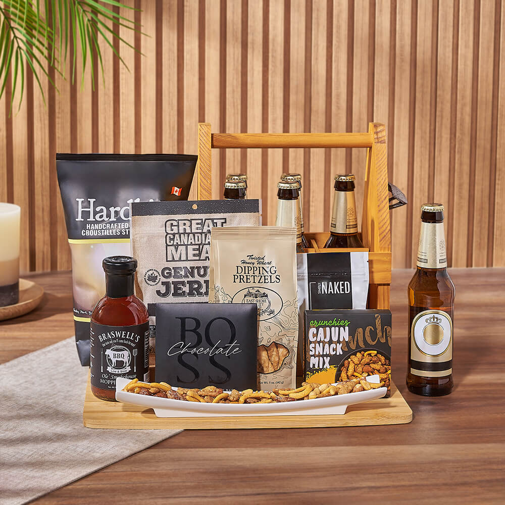 Gourmet Gift with Six Bottles of Beer and Artisan Snacks – how the gift is presented