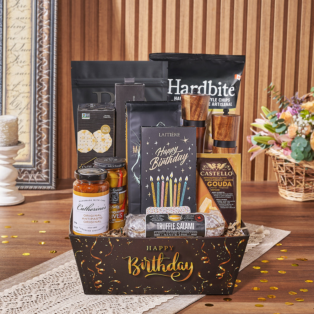 Premium Birthday Gift Set Featuring Truffle Salami and Chocolates – how the gift is presented