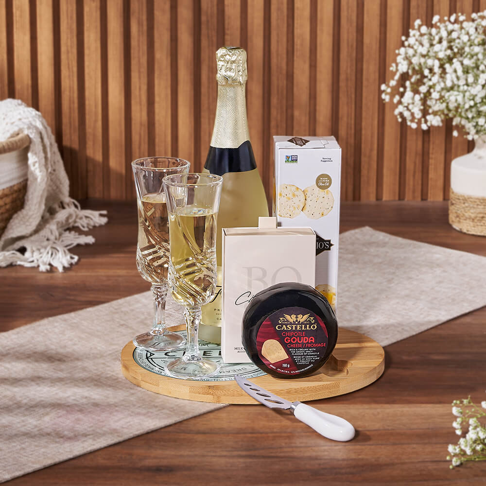 Bubble &amp; Cheese Please Champagne Gift Basket, sparkling wine gift, sparkling wine, cheese gift, cheese, champagne gift, champagne, Vancouver delivery