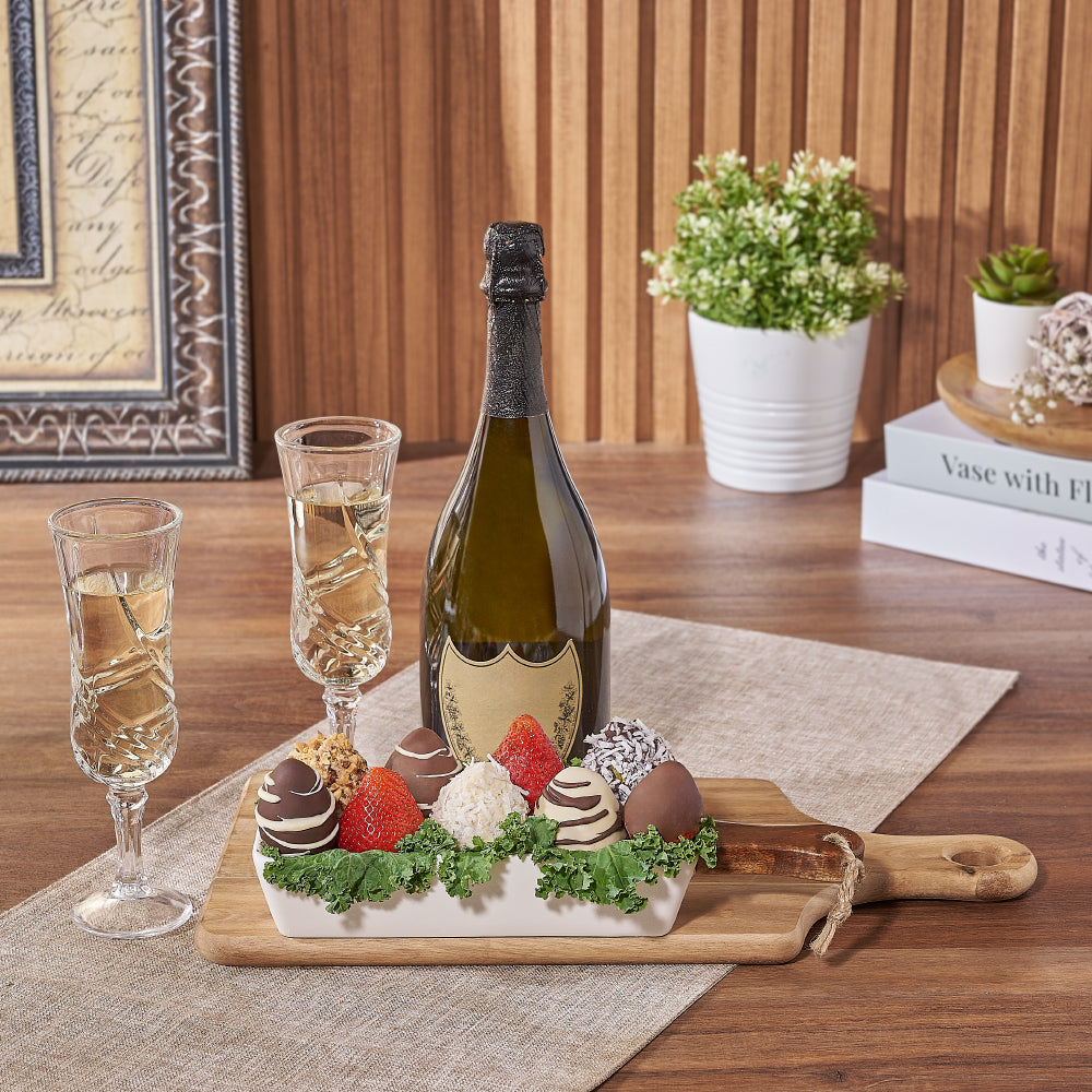 Bubbly &amp; Chocolate Strawberry Dish, champagne gift, champagne, sparkling wine gift, sparkling wine, chocolate dipped strawberry gift, chocolate dipped strawberry, Vancouver delivery