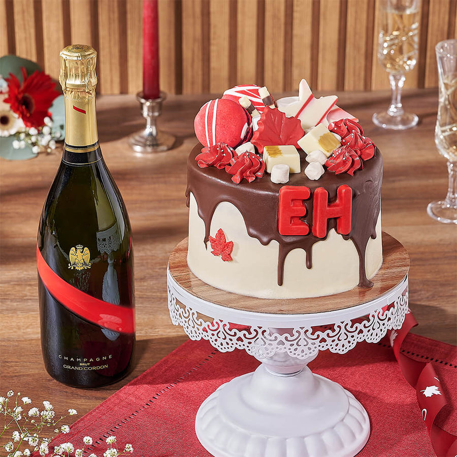 Canada Day Cake & Bubbly Gift, cake gift, cake, canada day gift, canada day, champagne gift, champagne, sparkling wine gift, sparkling wine, Vancouver delivery