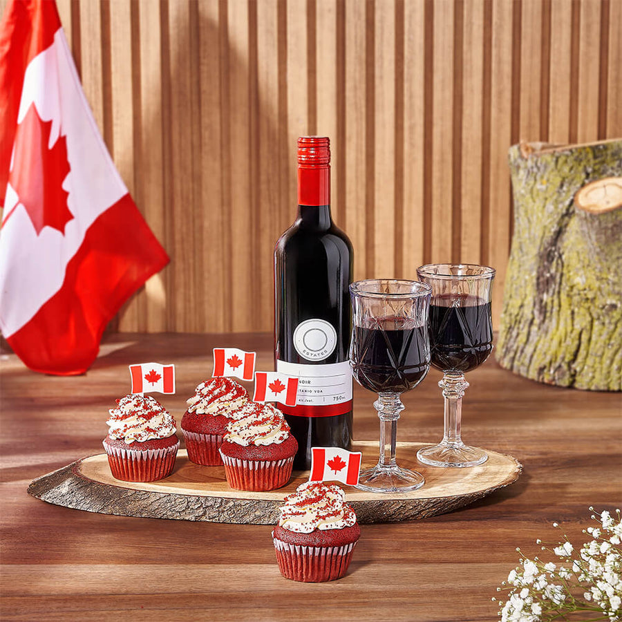 Canada Day Wine & Cupcake Gift Board, wine gift, wine, canada day gift, canada day, cupcake gift, cupcake, Vancouver delivery