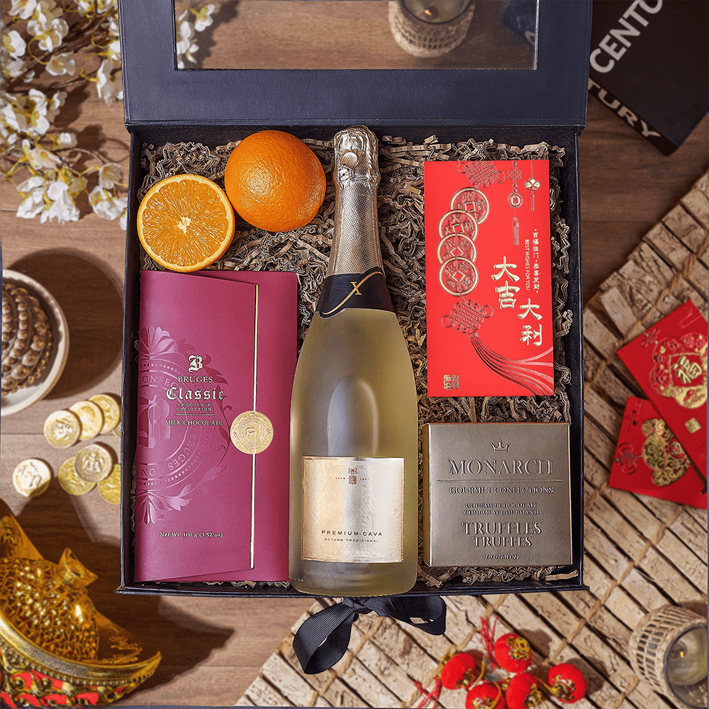 Sparkling Wine with Oranges Gift Box – how the gift is presented