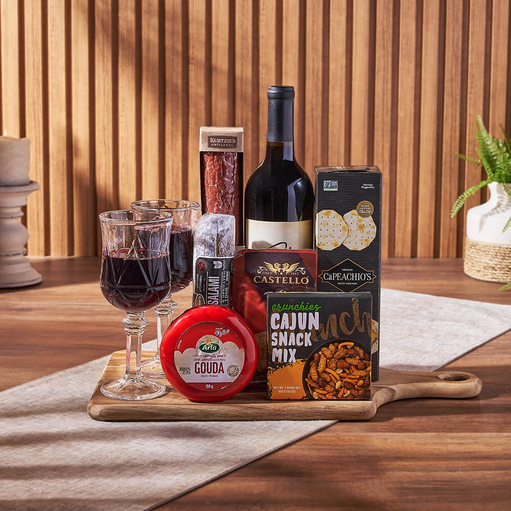 Cheese & Salami Gift Set with Wine, wine gift, wine, charcuterie gift, charcuterie, cheese gift, cheese, gourmet gift, gourmet, Vancouver delivery