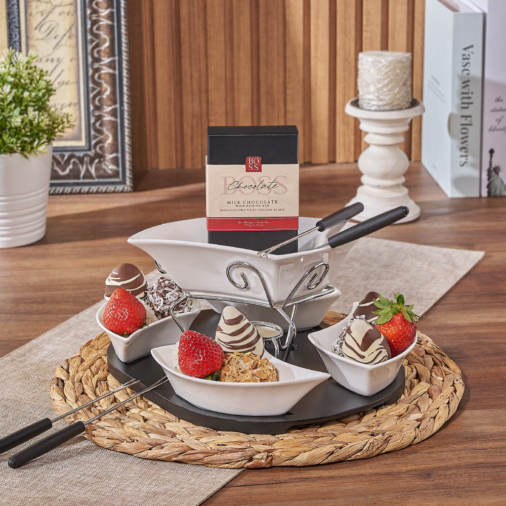 Chocolate Fondue &amp; Strawberry Gift, chocolate dipped strawberry gift, chocolate dipped strawberry, fondue gift, fondue, chocolate fondue, Vancouver delivery