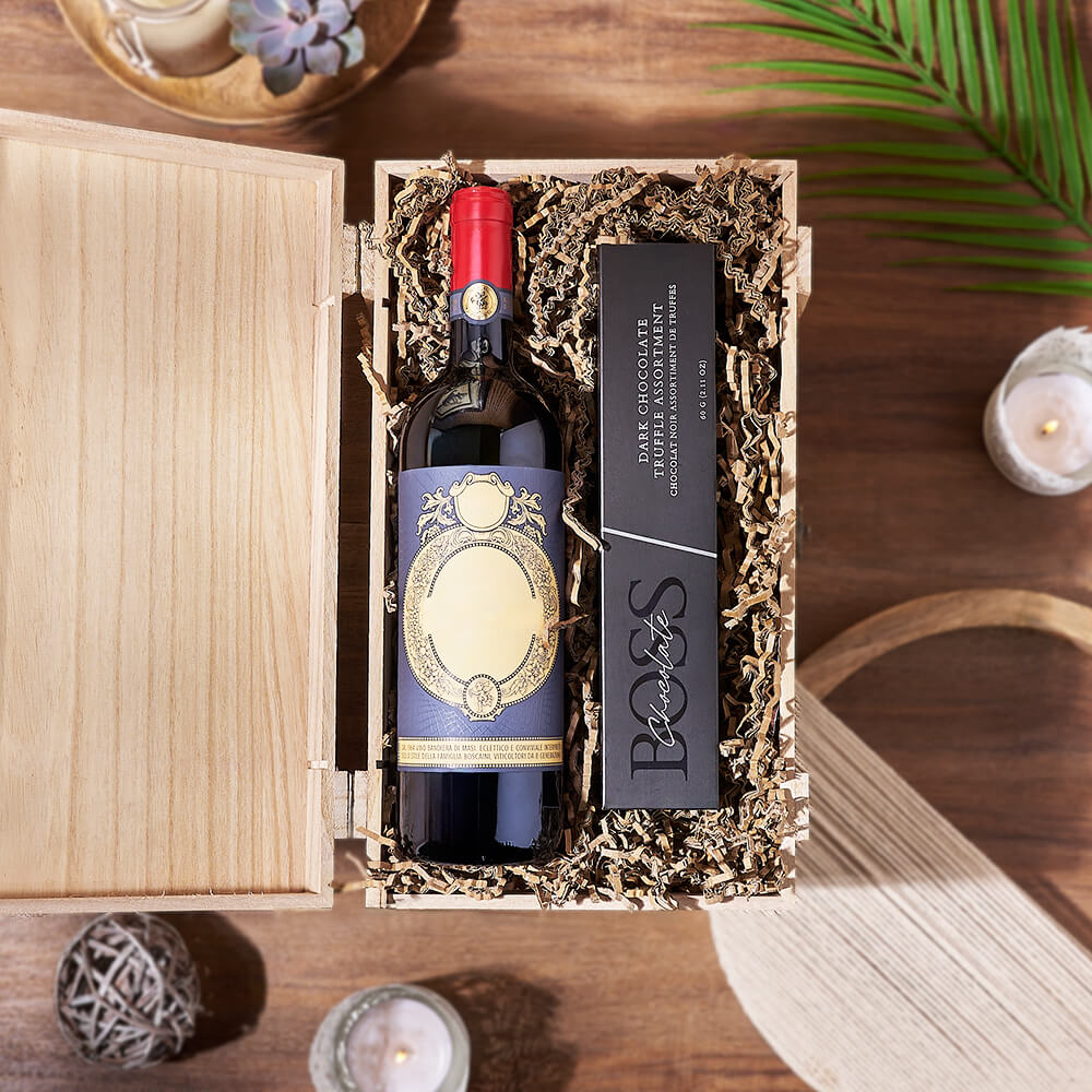 Dark Chocolate and Wine Gift Box – how the gift is presented