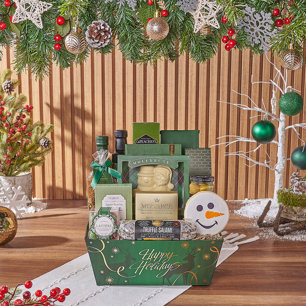 Festive Market Tray Gourmet Gift Basket – how the gift is presented