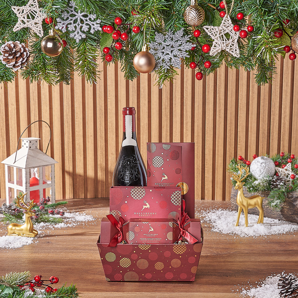 Christmas Wine and Chocolate Tray – how the gift is presented