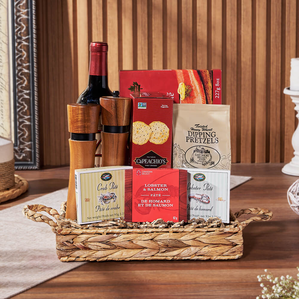 Smoked Salmon and Wine Gift Basket – how the gift is presented