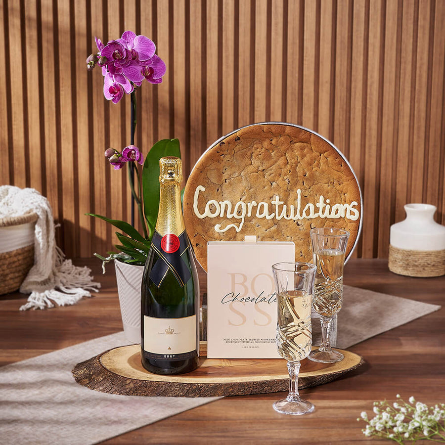 Congratulations Cookie & Champagne Gift Set, champagne gift, champagne, sparkling wine gift, sparkling wine, giant cookie gift, giant cookie, orchid gift, orchid, Vancouver delivery