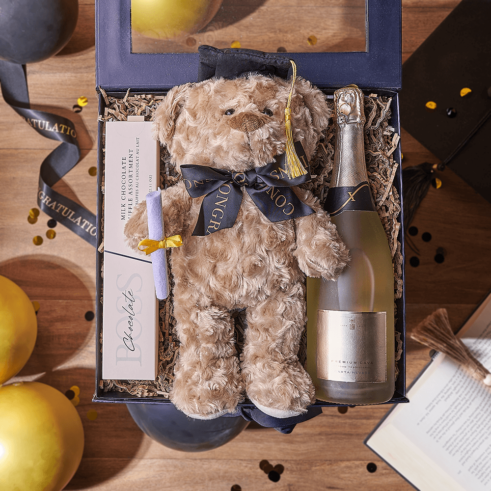 Graduation Bear with Sparkling Wine – how the gift is presented