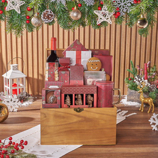 Cozy Holiday Wine Gift Basket, christmas gift, christmas, chocolate gift, chocolate, wine gift, wine, cookie gift, cookie, Vancouver delivery
