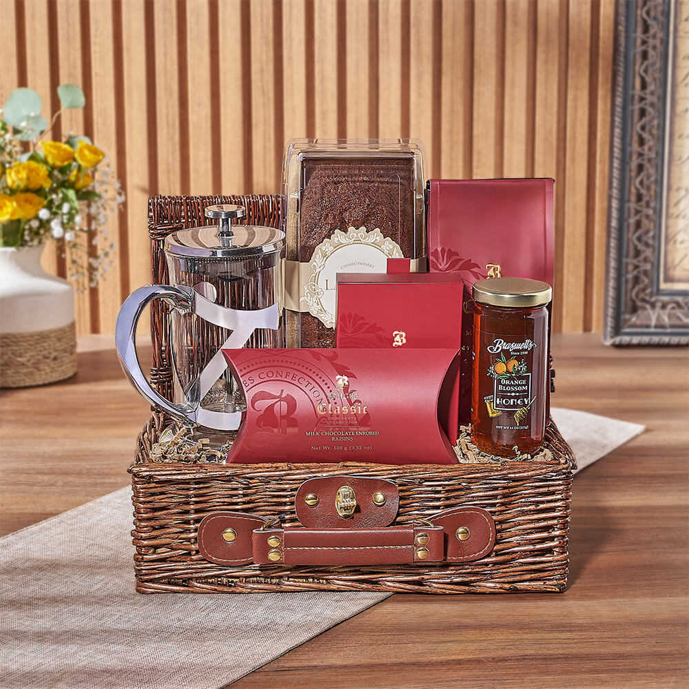 Coffee and Chocolate Wicker Basket – how the gift is presented