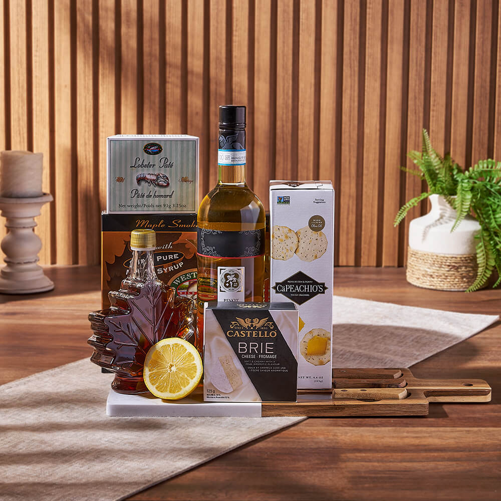Deluxe Smoked Salmon &amp; Citrus Gift Basket with Wine from Vancouver Baskets - Wine Gift Set - Vancouver Delivery