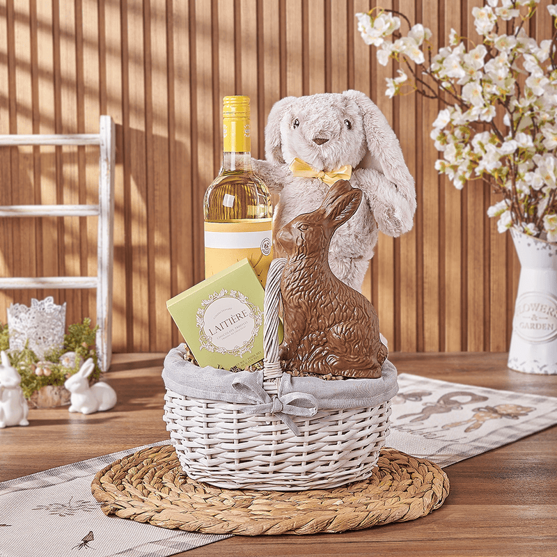 Easter Bunny Wine & Chocolate Basket, easter gift, easter, wine gift, wine, chocolate gift, chocolate, Vancouver delivery
