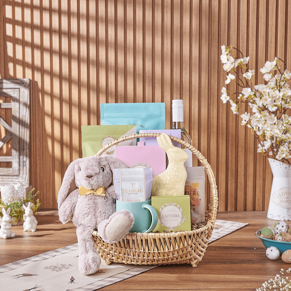 Easter Wine and Plush Bunny Basket – how the gift is presented
