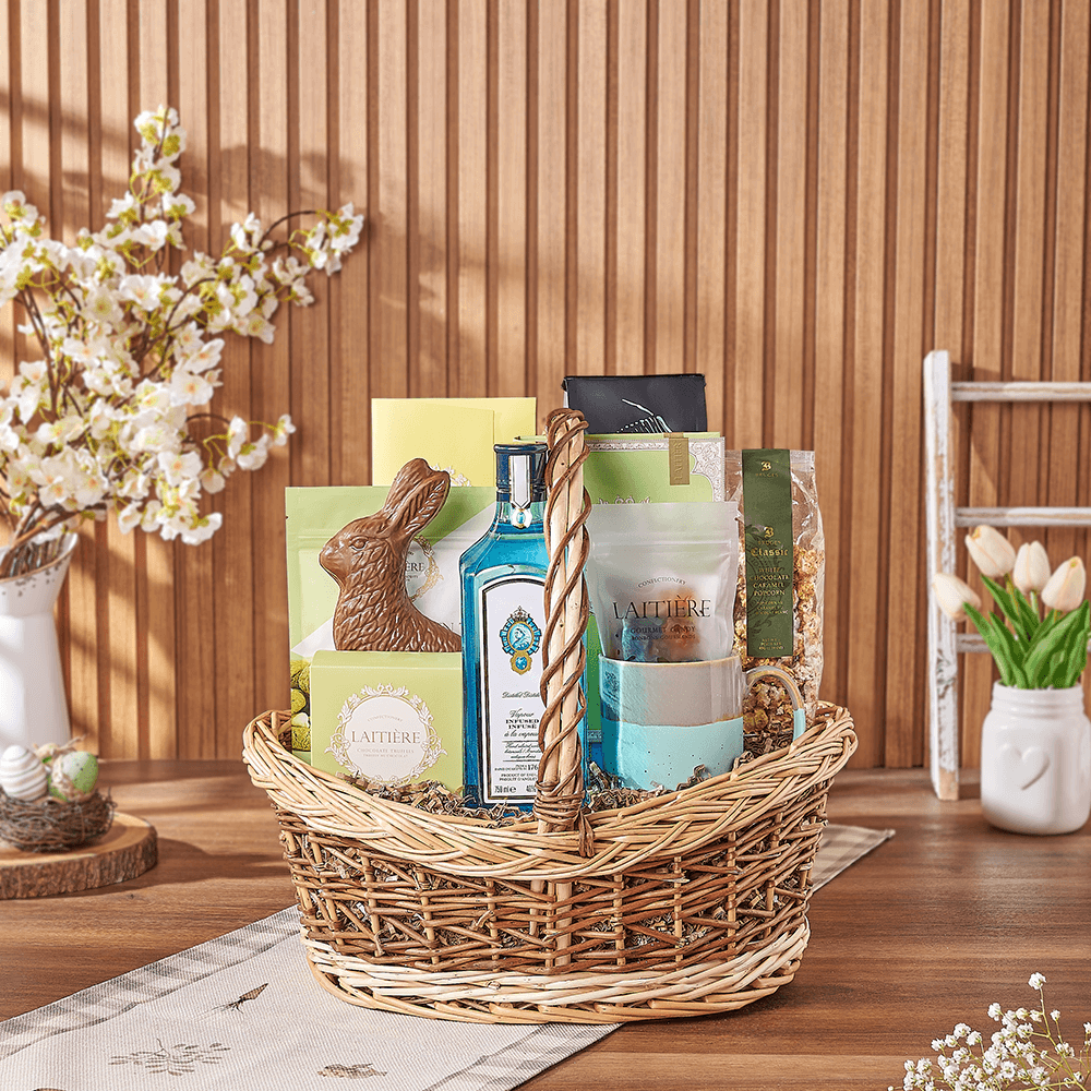 Liquor and Easter Gift Basket – how the gift is presented