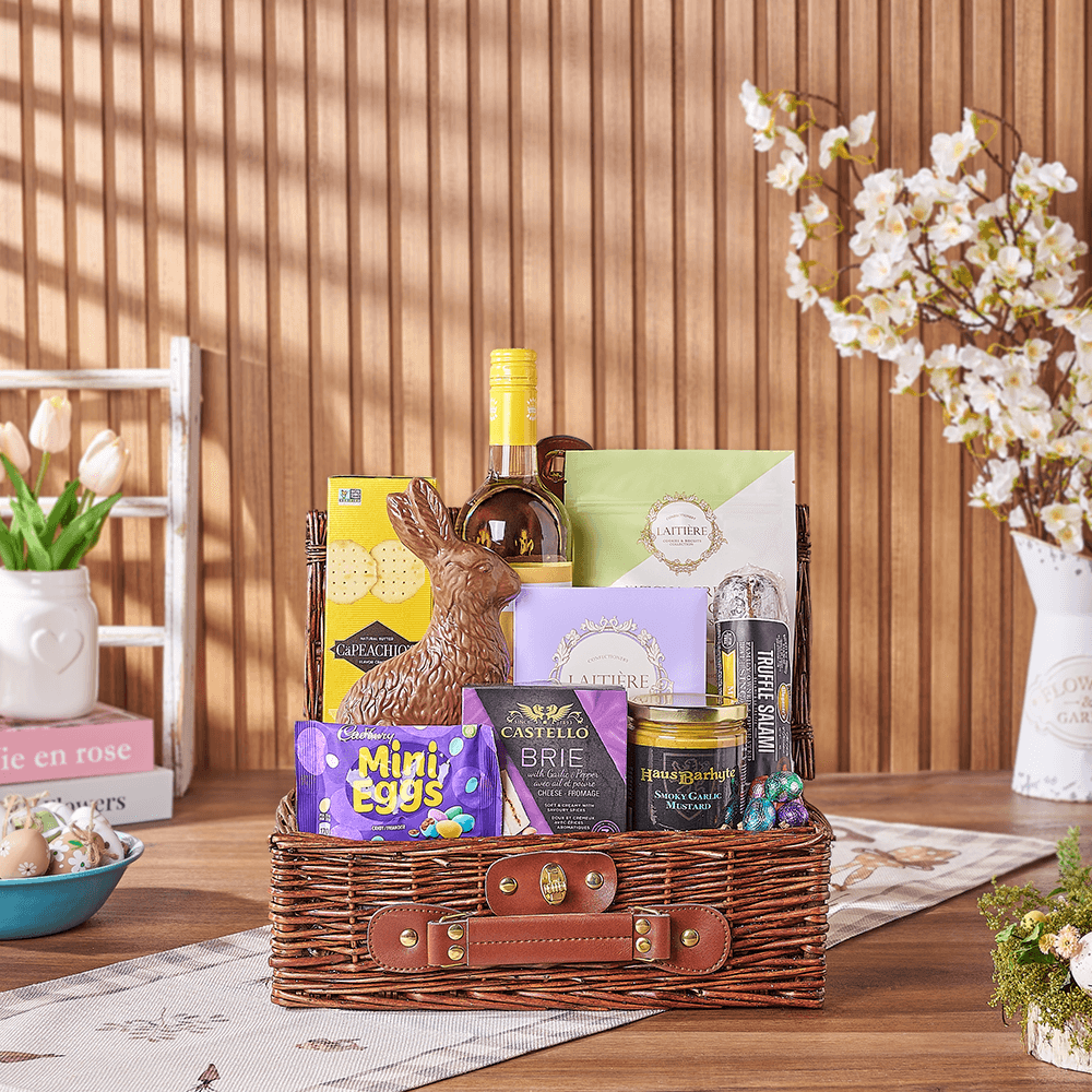 Easter Wine Picnic Basket, easter gift, easter, wine gift, wine, chocolate gift, chocolate, Vancouver delivery