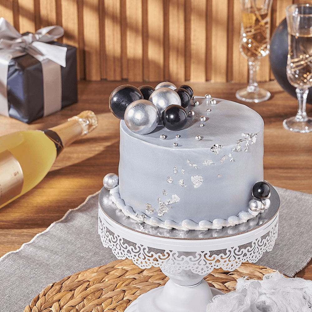 6-Inch Modern Elegant Cake with Silver Frosting – how the gift is presented