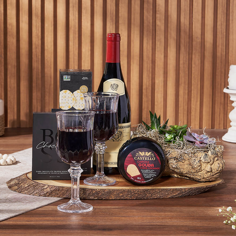 Exquisite Treats &amp; Wine Gift Set, wine gift, wine, plant gift, plant, Vancouver delivery