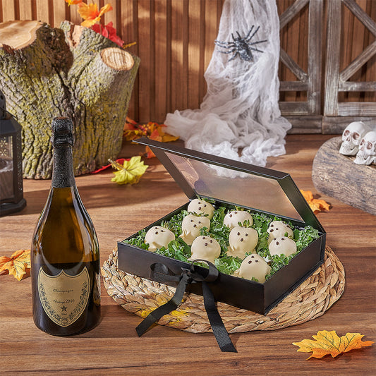 A stunning way to celebrate the spooky occasion, the Ghostly Strawberry &amp; Champagne Gift is a surefire delight, Vancouver delivery 