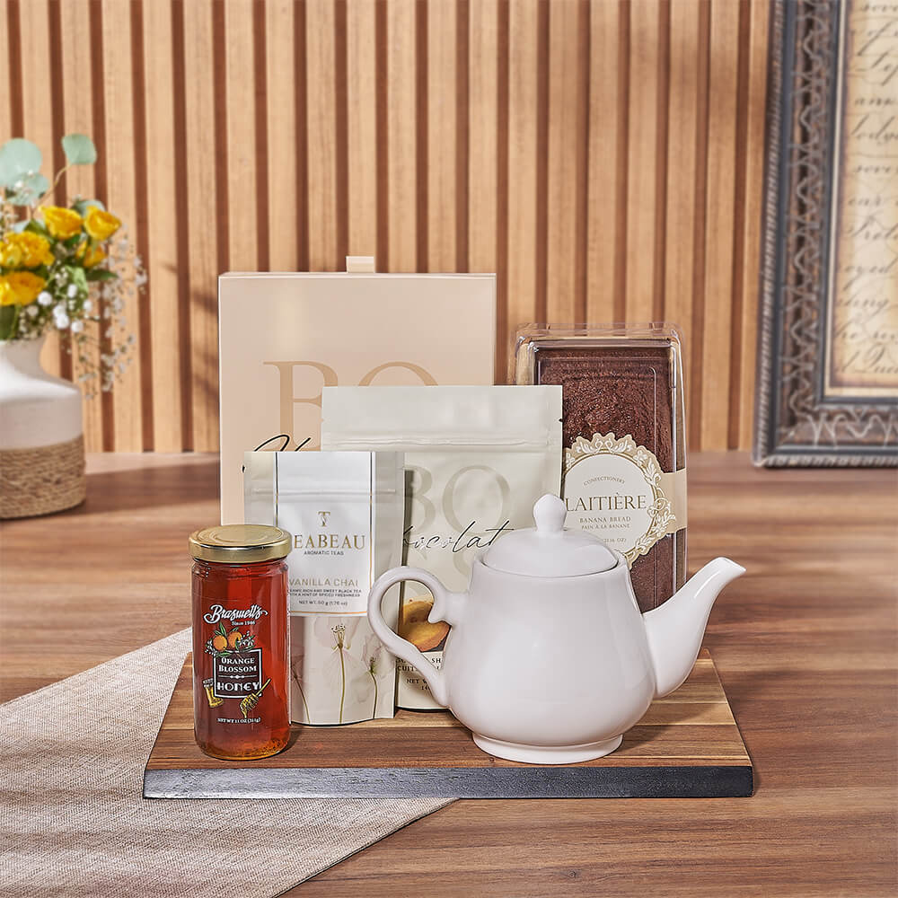 Assorted Treats and Tea Gift Basket – how the gift is presented