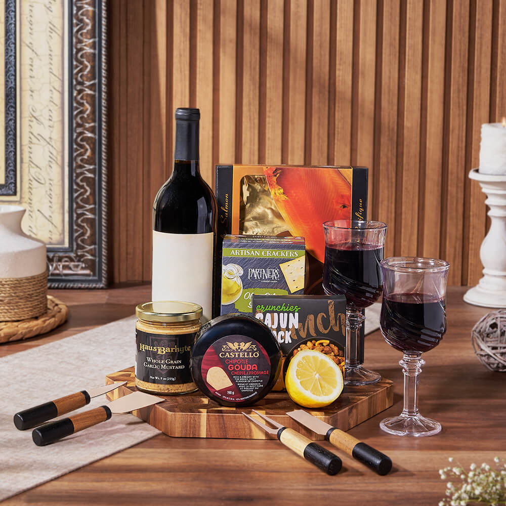 Gourmet Snack & Salmon Gift Set with Wine, wine gift, wine, seafood gift, seafood, salmon gift, salmon, Vancouver delivery