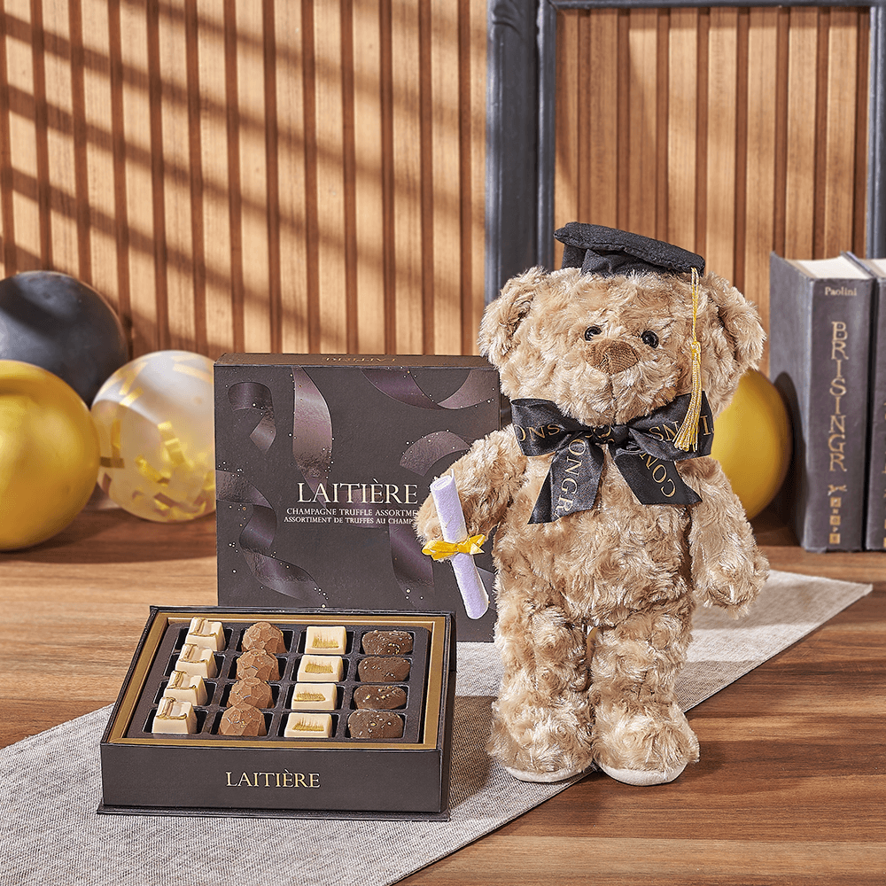 Graduation Bear &amp; Truffle Gift, chocolate gift, chocolate, graduation gift, graduation, plush gift, plush, Vancouver delivery