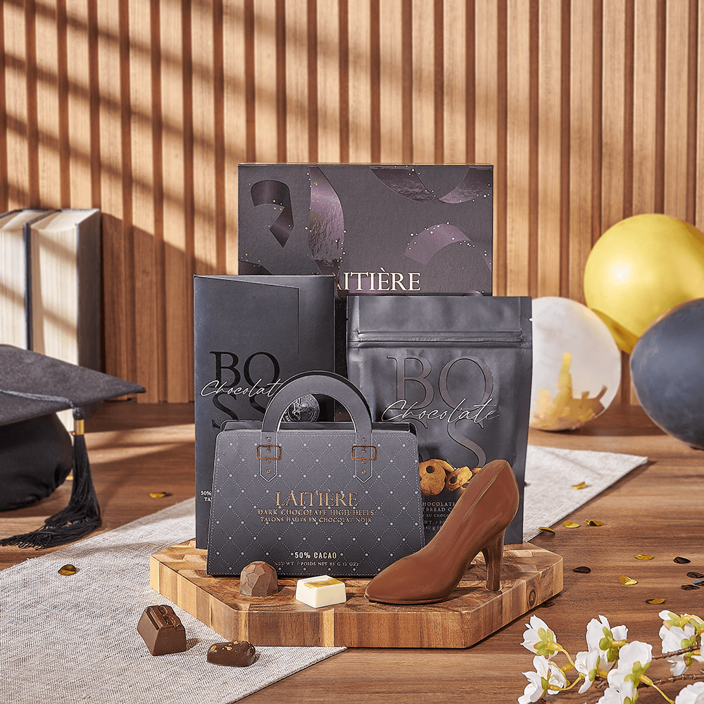 Graduation Chocolate and Acacia Board – how the gift is presented