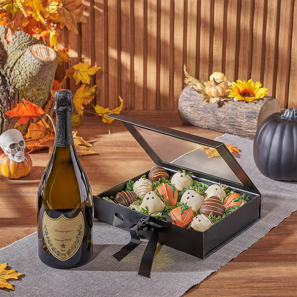 Halloween Strawberry &amp; Champagne Gift Set, chocolate strawberry gift, chocolate strawberry, champagne gift, champagne, sparkling wine gift, sparkling wine, Vancouver delivery