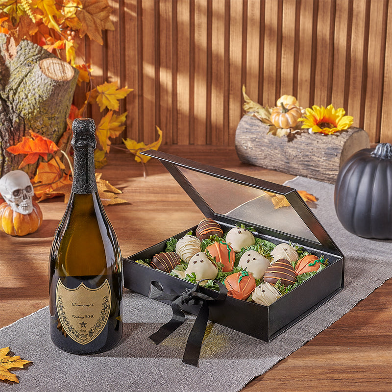 Halloween Strawberry & Champagne Gift Set, chocolate strawberry gift, chocolate strawberry, champagne gift, champagne, sparkling wine gift, sparkling wine, Vancouver delivery