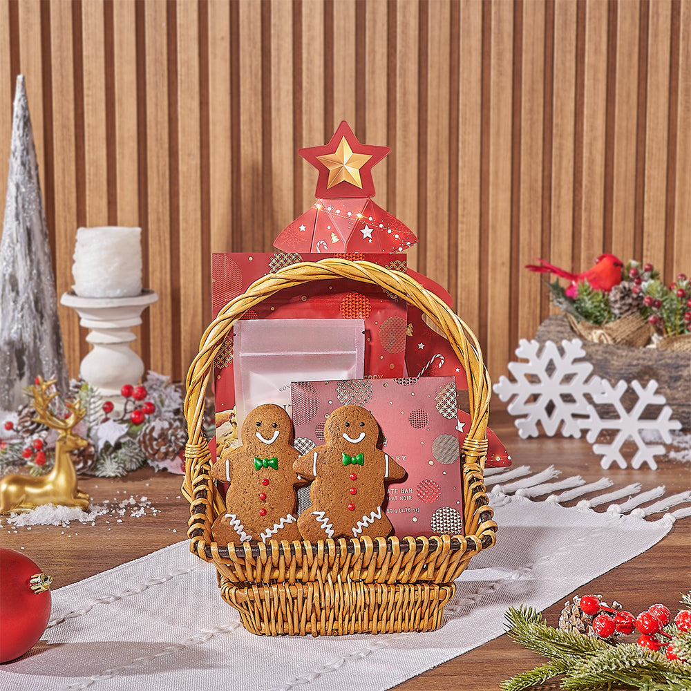 Premium Hollyberry White Chocolate and Candy Gift Basket – how the gift is presented
