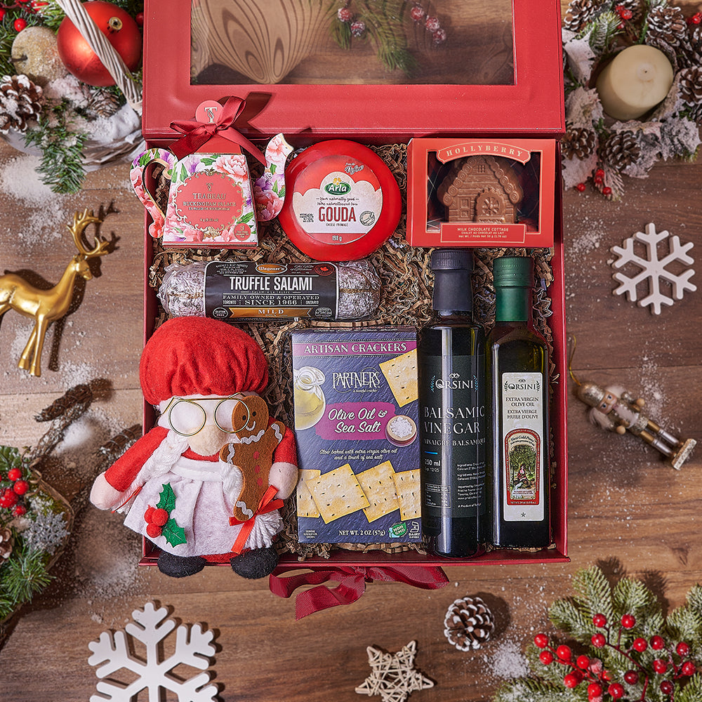 Holiday Tea and Cheese Gift Basket – how the gift is presented