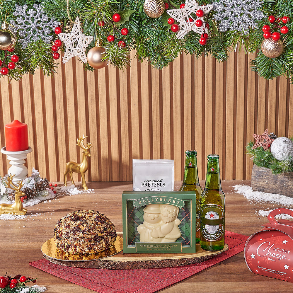 Holiday Beer &amp; Cranberry Cheese Ball Gift Basket, beer gift, beer, chocolate gift, chocolate, cheeseball gift, cheeseball, christmas gift, christmas, Vancouver delivery
