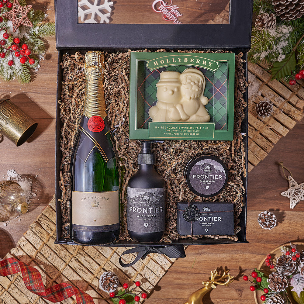 Holiday Bubbly &amp; Spa Gift Box From Vancouver Baskets - Champagne Gift Set - Vancouver Delivery