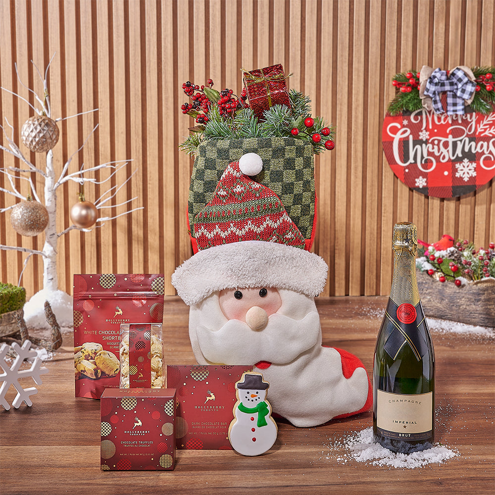 Holiday Champagne &amp; Treat Stocking, champagne gift, champagne, sparkling wine gift, sparkling wine, chocolate gift, chocolate, christmas gift, christmas, Vancouver delivery