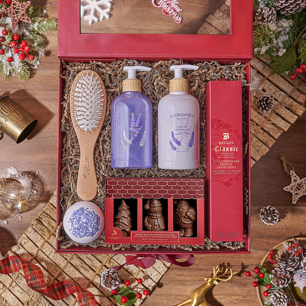 Holiday Spa &amp; Chocolate Gift Box, chocolate gift, chocolate, spa gift, spa, bath gift, bath, Vancouver delivery
