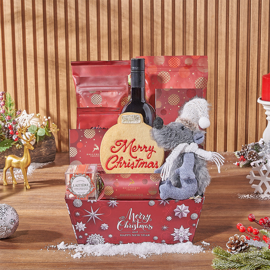 Holiday Treats & Wine Gift Basket, wine gift, wine, chocolate gift, chocolate, christmas gift, christmas, holiday gift, holiday, Vancouver delivery