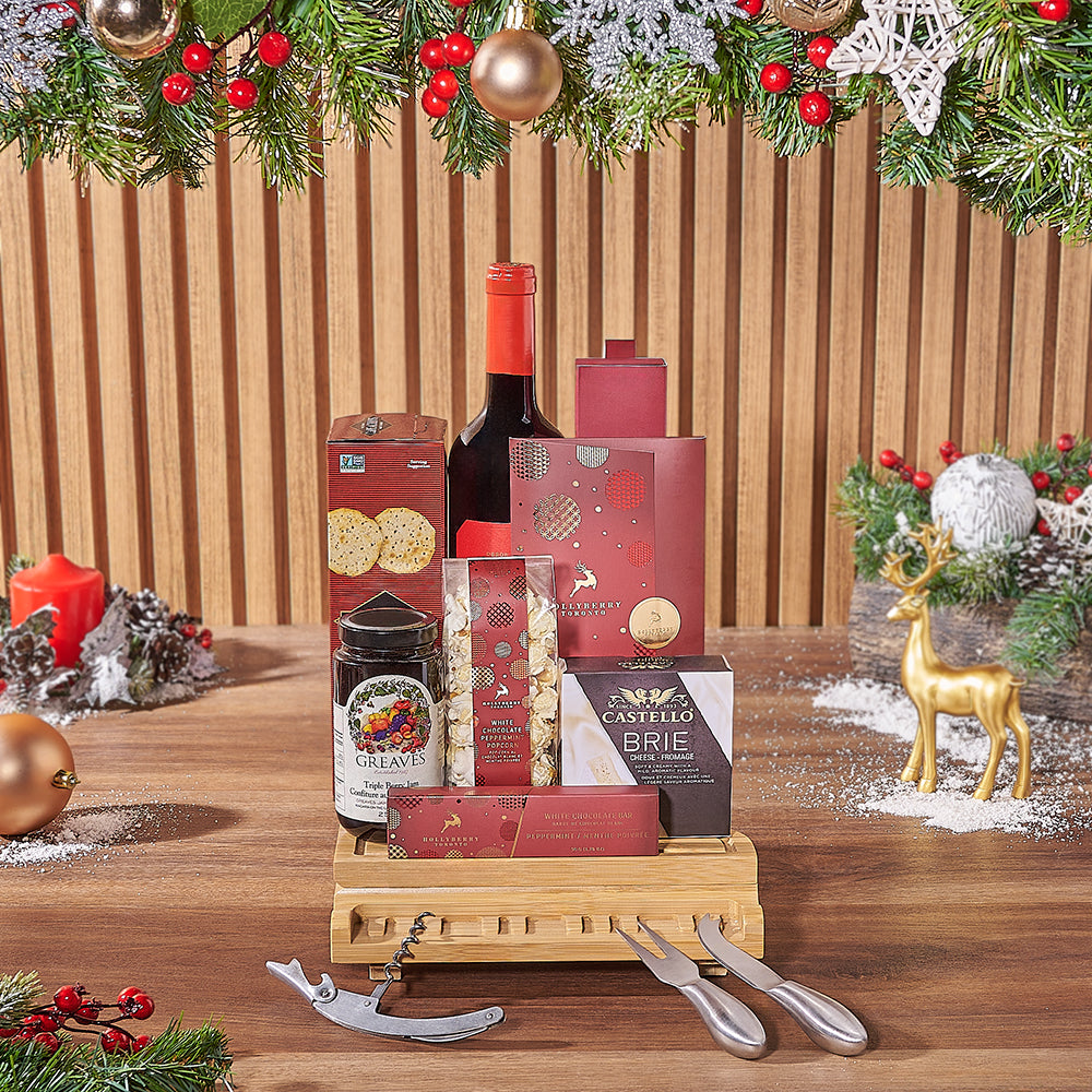 Holiday Wine &amp; Cheese Snack Basket, wine gift, wine, chocolate gift, chocolate, christmas gift, christmas, Vancouver delivery