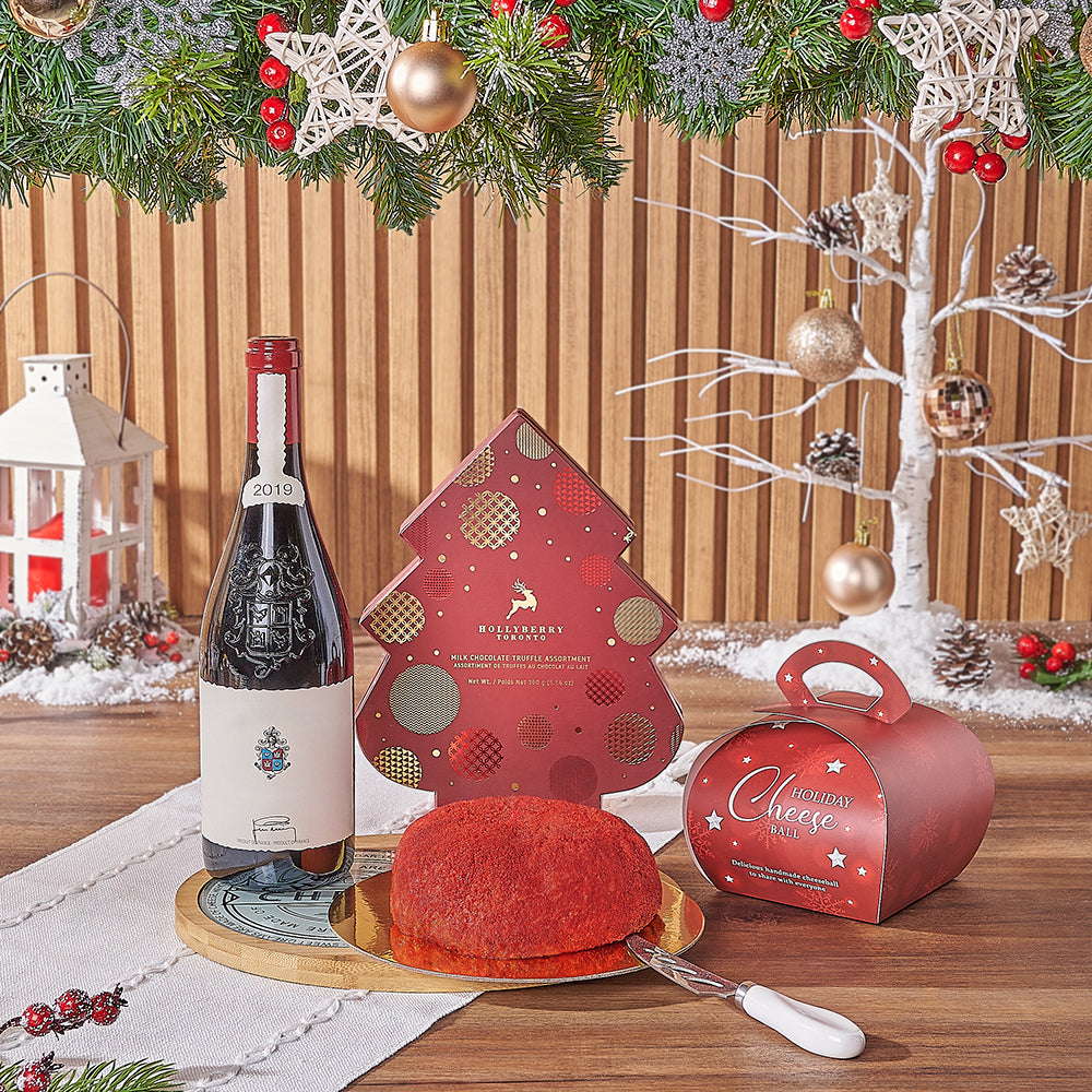 Holiday Wine &amp; Red Velvet Cheese Ball Gift, wine gift, wine, chocolate gift, chocolate, cheeseball gift, cheeseball, christmas gift, christmas, Vancouver delivery