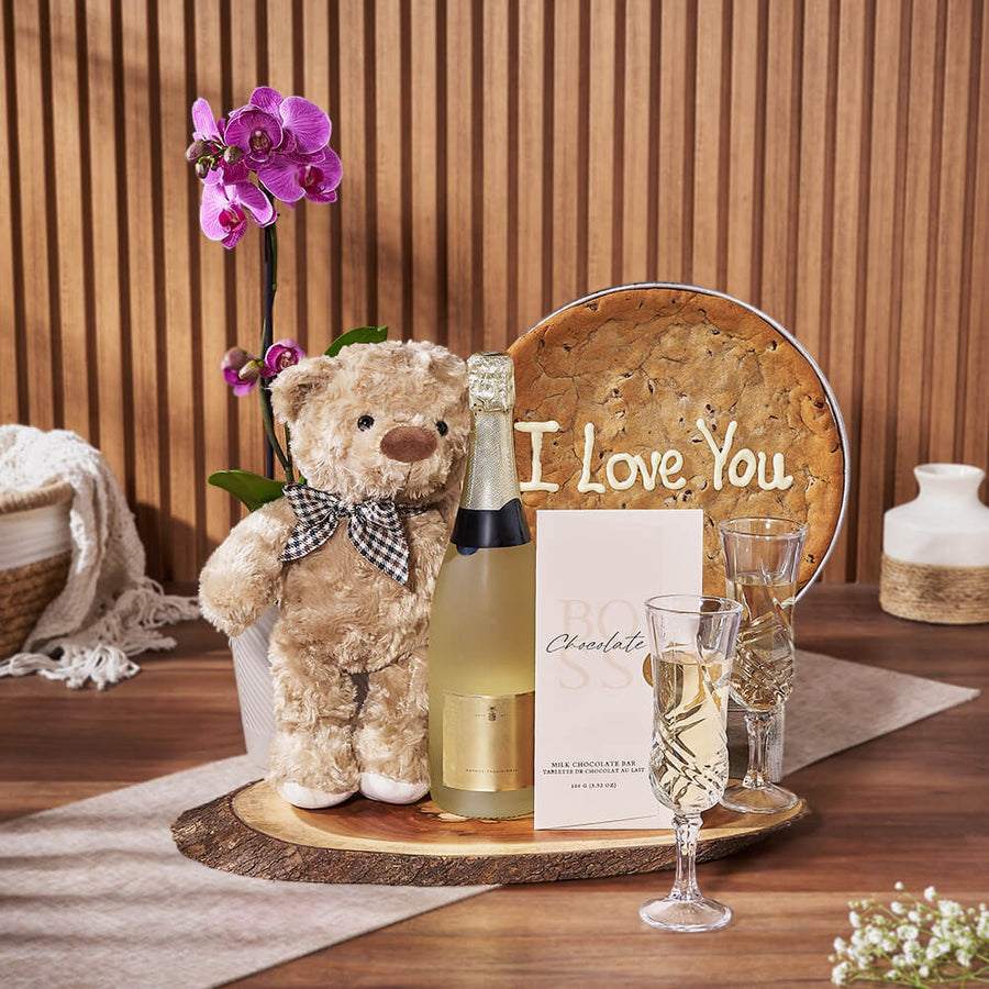 “I Love You” Cookie & Champagne Gift Set, champagne gift, champagne, sparkling wine gift, sparkling wine, plant gift, plant, orchid gift, orchid, Vancouver delivery
