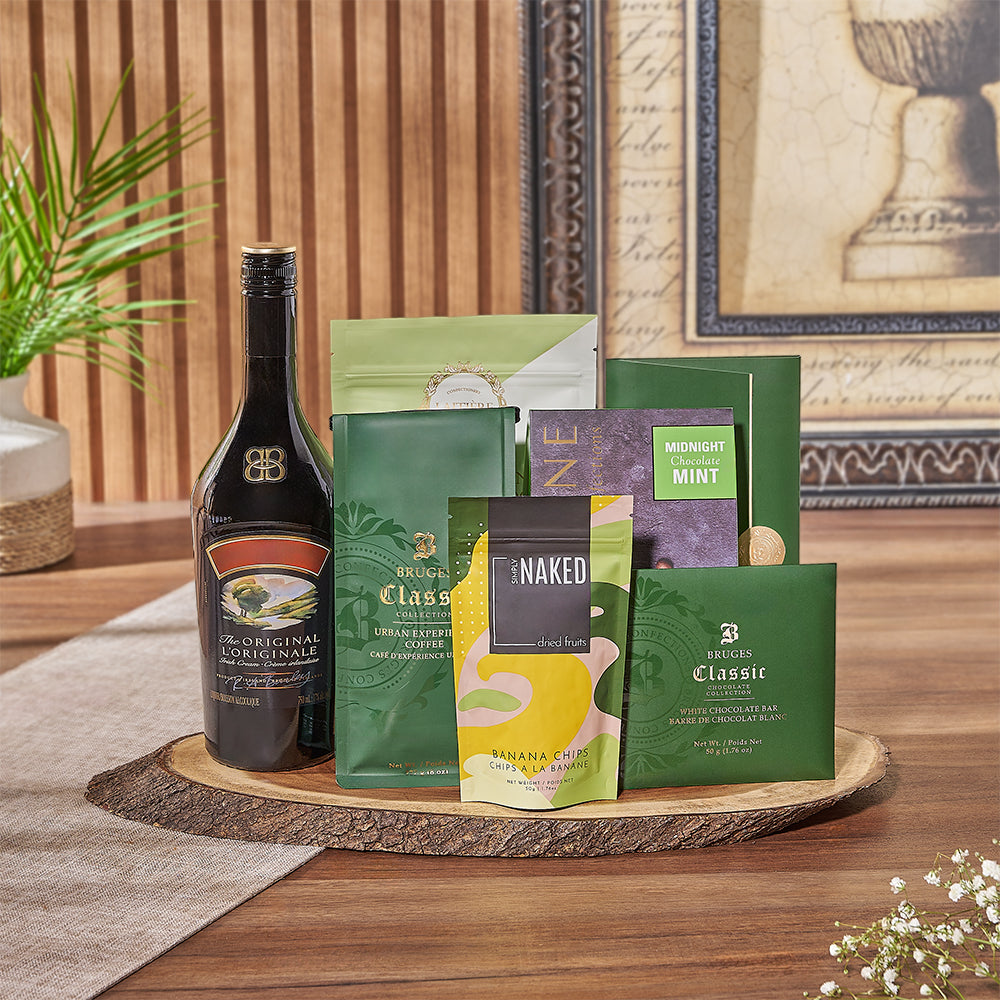 Deluxe Vodka Gift Basket with Fine Chocolates and Coffee – how the gift is presented