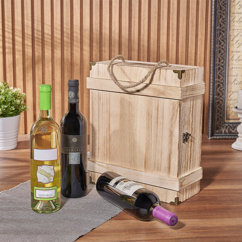 Kosher Wine Gift Basket Trio – how the gift is presented