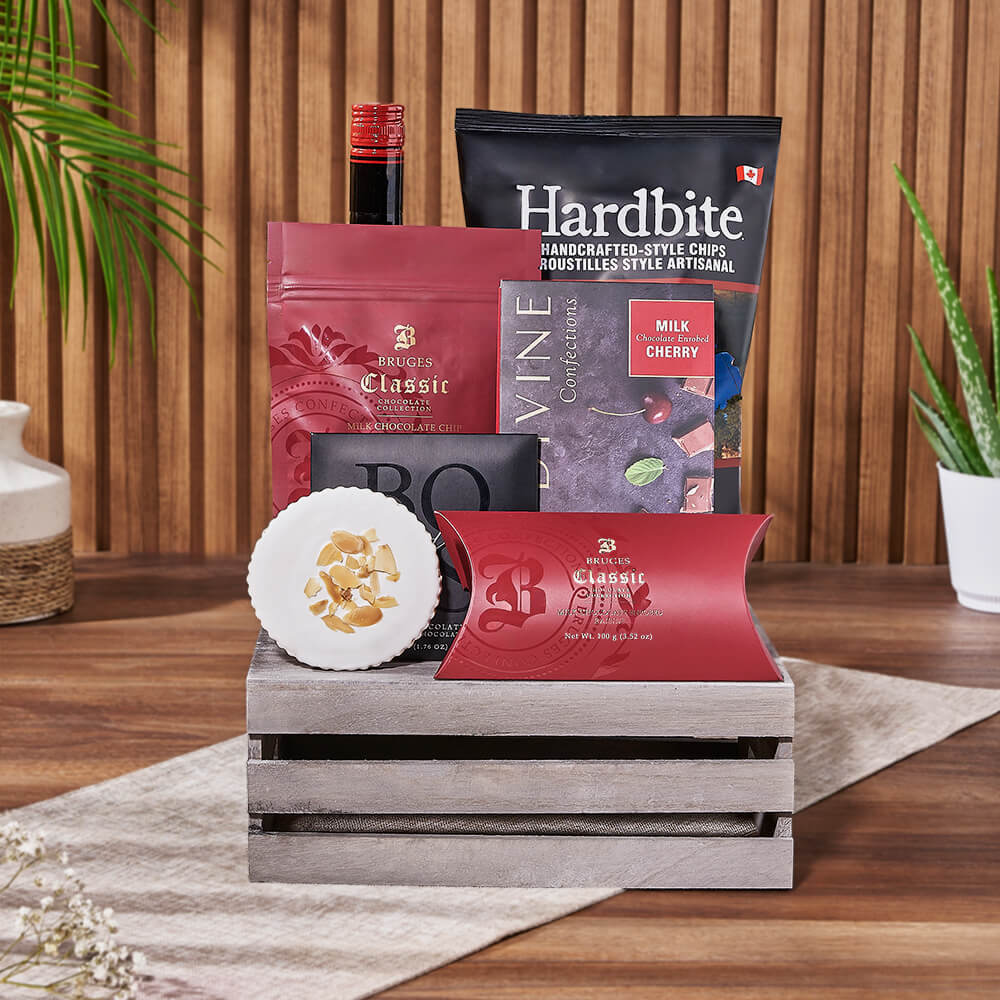 Liquor &amp; Snack Gift Crate, liquor gift, liquor, snack gift, snack, chocolate gift, chocolate, Vancouver delivery