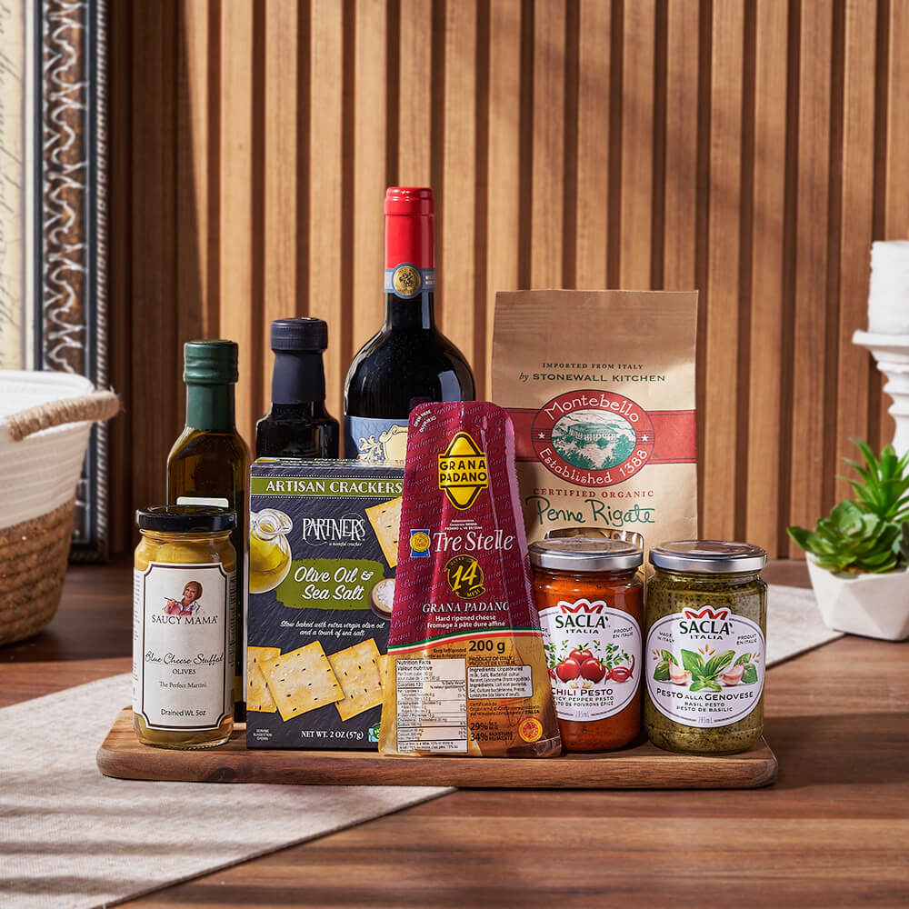Gourmet Basket with Wine and Artisanal Italian Treats – how the gift is presented