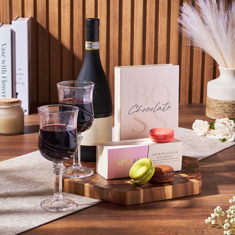 Macaron &amp; Wine for Two Gift Set, wine gift, wine, macaron gift, macaron, chocolate gift, chocolate, Vancouver delivery