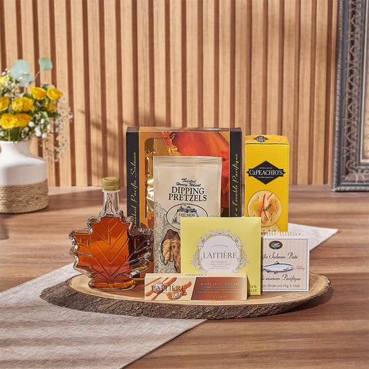 Maple & Salmon Gift Basket, seafood gift, seafood, chocolate gift, chocolate, Vancouver delivery
