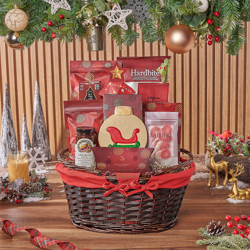 Festive Gourmet Holiday Gift Basket with Assorted Chocolates – how the gift is presented