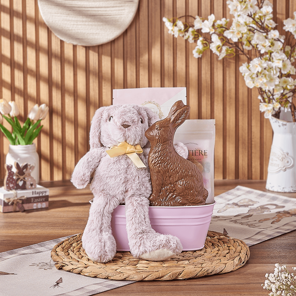 Pink Easter Bunny Gift Basket, chocolate gift, chocolate, easter gift, easter, Vancouver delivery