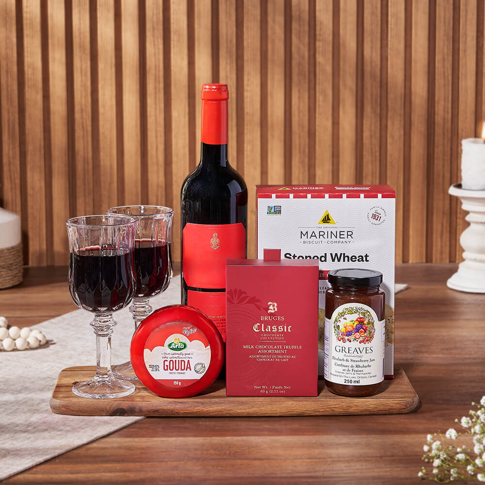 Wine and Milk Chocolate Truffles Basket – how the gift is presented
